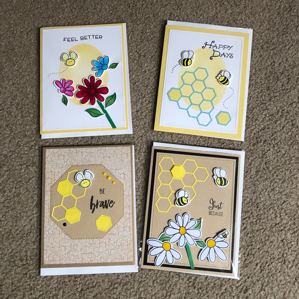 Bee themed hand stamped notecards.